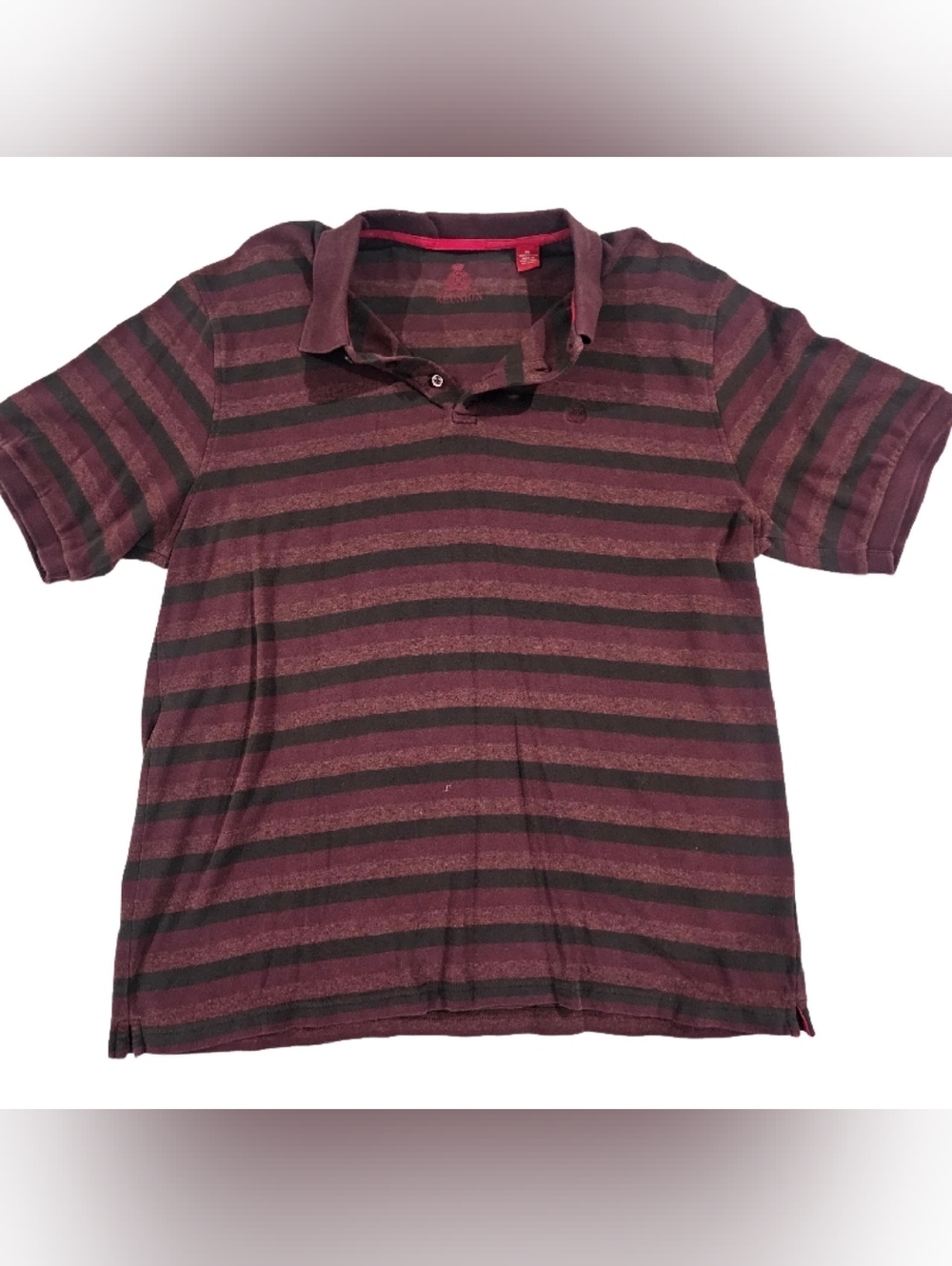 Reunion Mens Red Black Striped Polo Shirt Size XL 100% Cotton